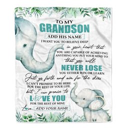 Personalized To My Grandson Blanket From Grandma Grandpa You Will Never Lose Elephant Grandson Birthday Gifts Graduation Christmas Customized Fleece Blanket