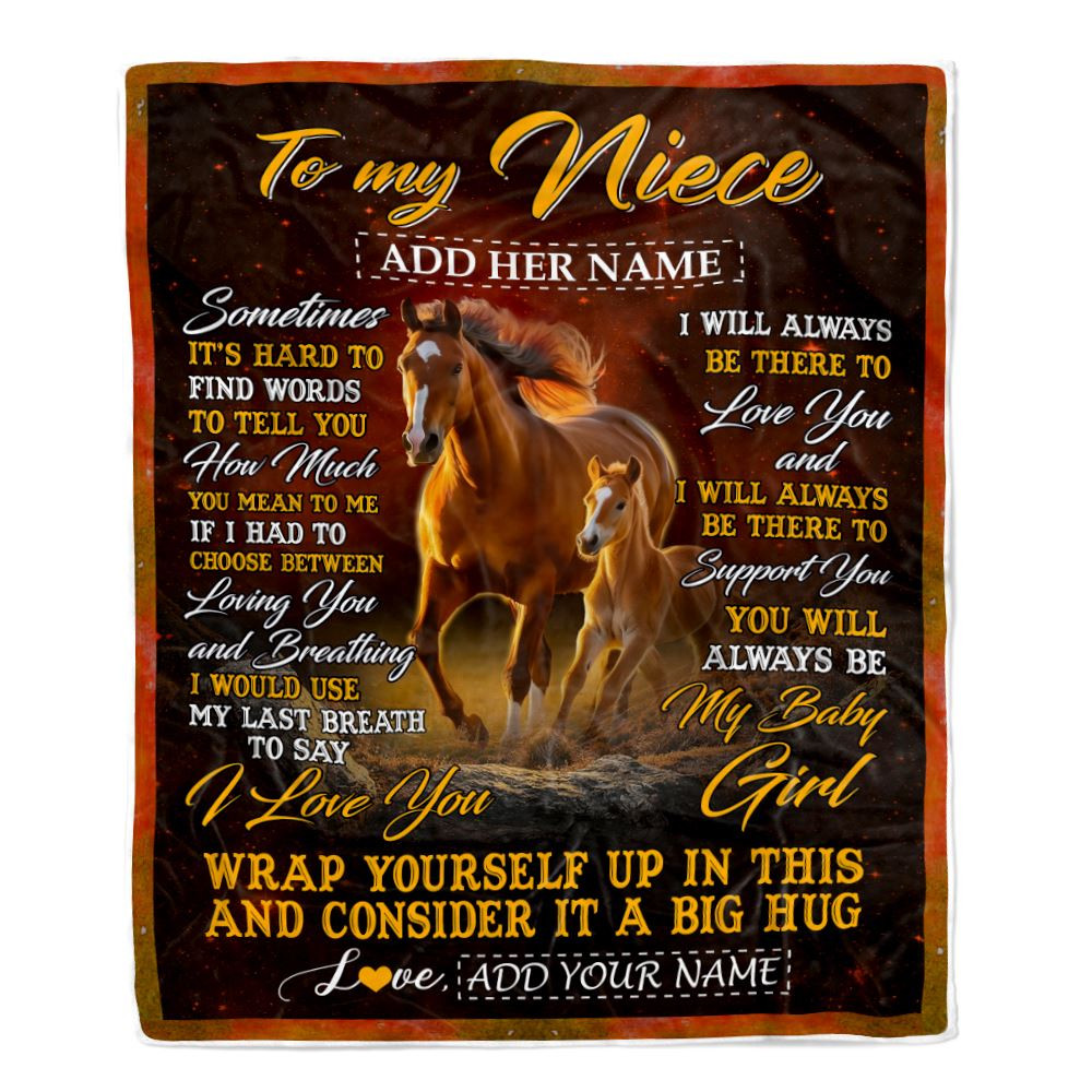 Personalized To My Niece Gift Blanket From Aunt Uncle Sometimes It's Hard Horse Niece Birthday Gifts Graduation Christmas Customized Fleece Throw Blanket