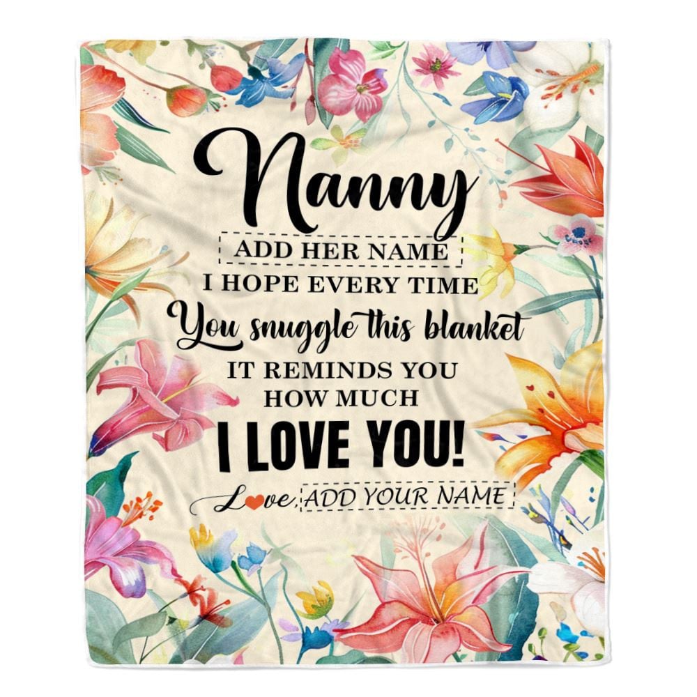 Personalized To My Nanny Blanket From Kids Floral I Love You Great Nanny Birthday Gifts Mothers Day Thanksgiving Christmas Customized Fleece Blanket