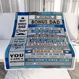 Personalized To My Bonus Dad Gifts Blanket From Daughter Son Wood Thank You Step Up Dad Stepdad Birthday Gifts Fathers Day Christmas Customized Fleece Blanket