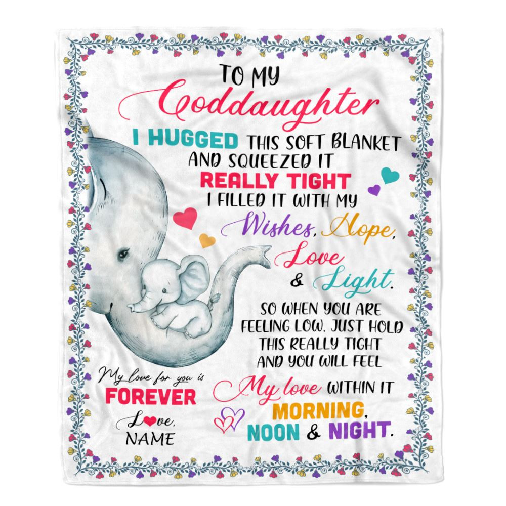 Personalized To My Goddaughter Blanket From Godmother Elephant I Huggest This Soft Blanket Godchild Birthday Christmas Customized Fleece Blanket