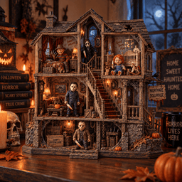 Horror Icons Haunted House Halloween Wooden Block