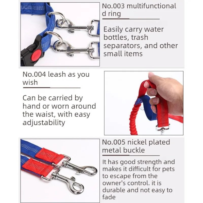 Hands-Free Waist Leash for Golden Retrievers - swivel clip and D-ring feature details