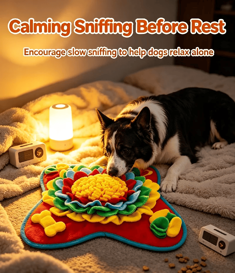 Snuffle Mat for Golden Retrievers - dog calming down with snuffle mat before rest