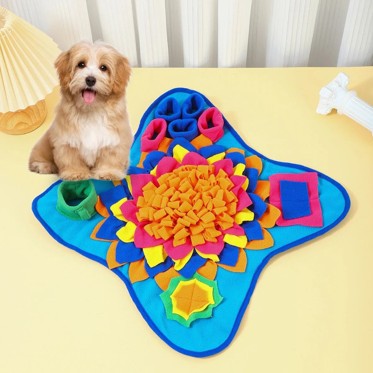 Snuffle Mat for Golden Retrievers - blue star snuffle mat with puppy