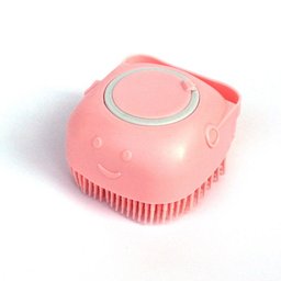 Shampoo-dispensing bath gloves for Golden Retrievers — pink silicone bath brush, side view