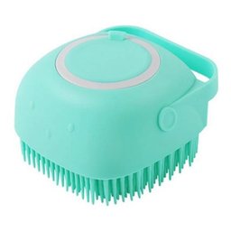 Shampoo-dispensing bath gloves for Golden Retrievers — teal round silicone bath brush
