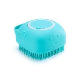 Shampoo-dispensing bath gloves for Golden Retrievers — teal silicone bath brush