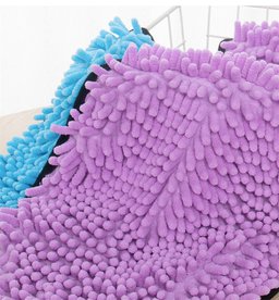 Super Absorbent Dog Bathrobe for Golden Retrievers — close-up of purple chenille microfiber texture with blue edge