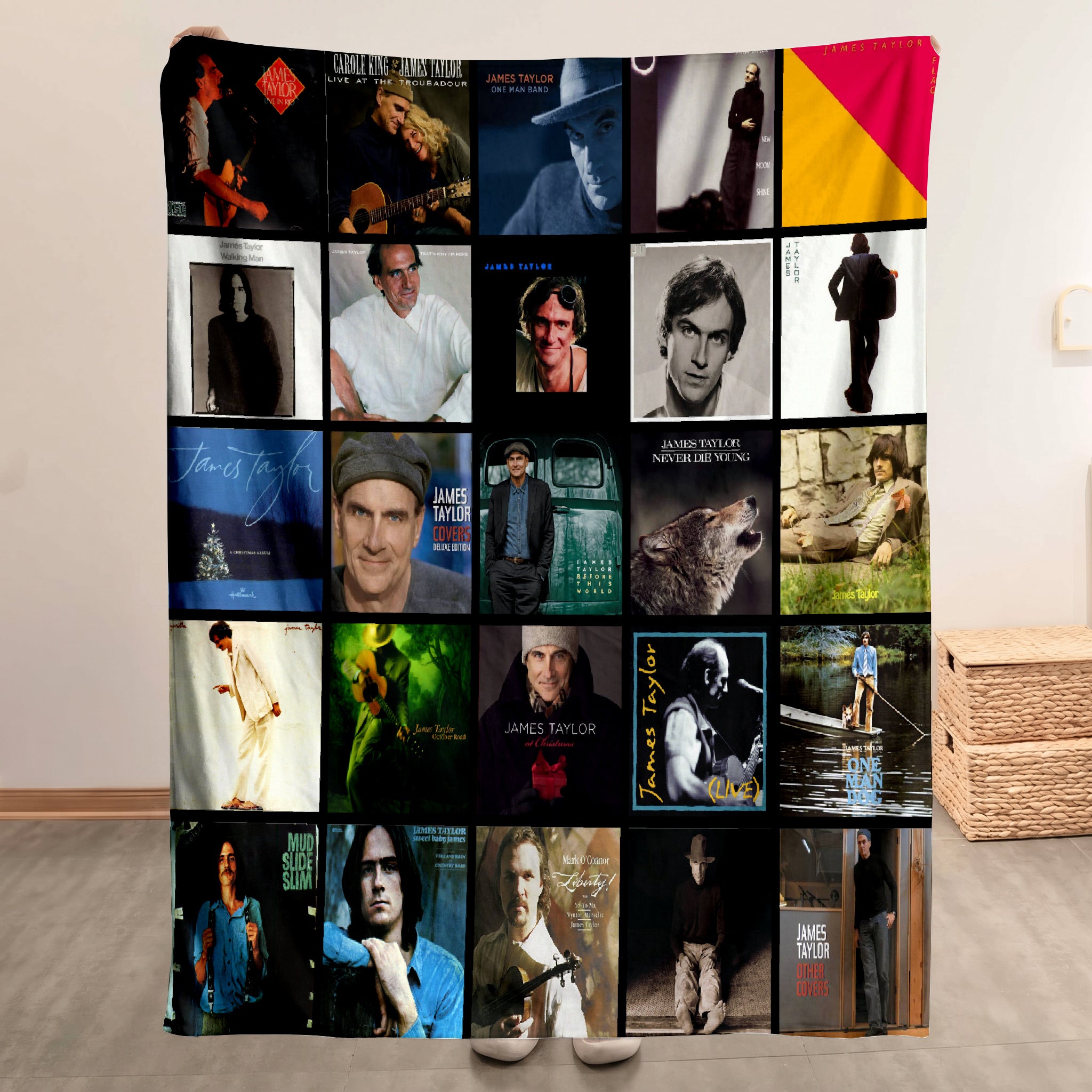 James Taylor Merch Albums Collage Sherpa Blanket Gift For Folk Rock Enthusiasts