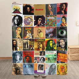 Bob Marley Merch Albums Collage Sherpa Blanket Gift For Reggae Music Fans