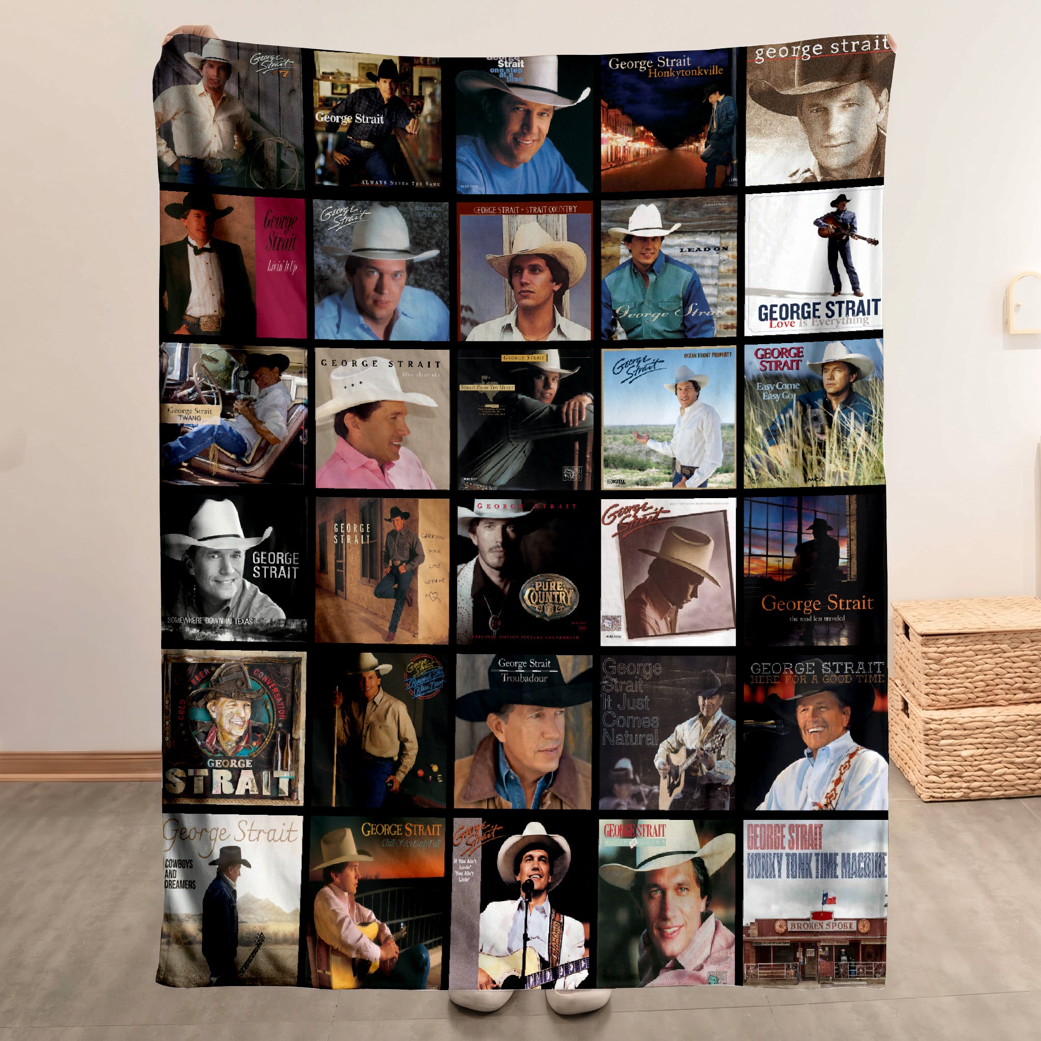 George Strait Merch Albums Collage Sherpa Blanket Gift For Country Music Lovers