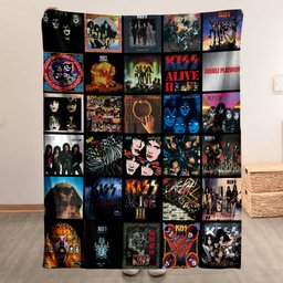 KISS Merch Classics Albums Collage Sherpa Blanket Hard Rock Lovers Gift Ideas
