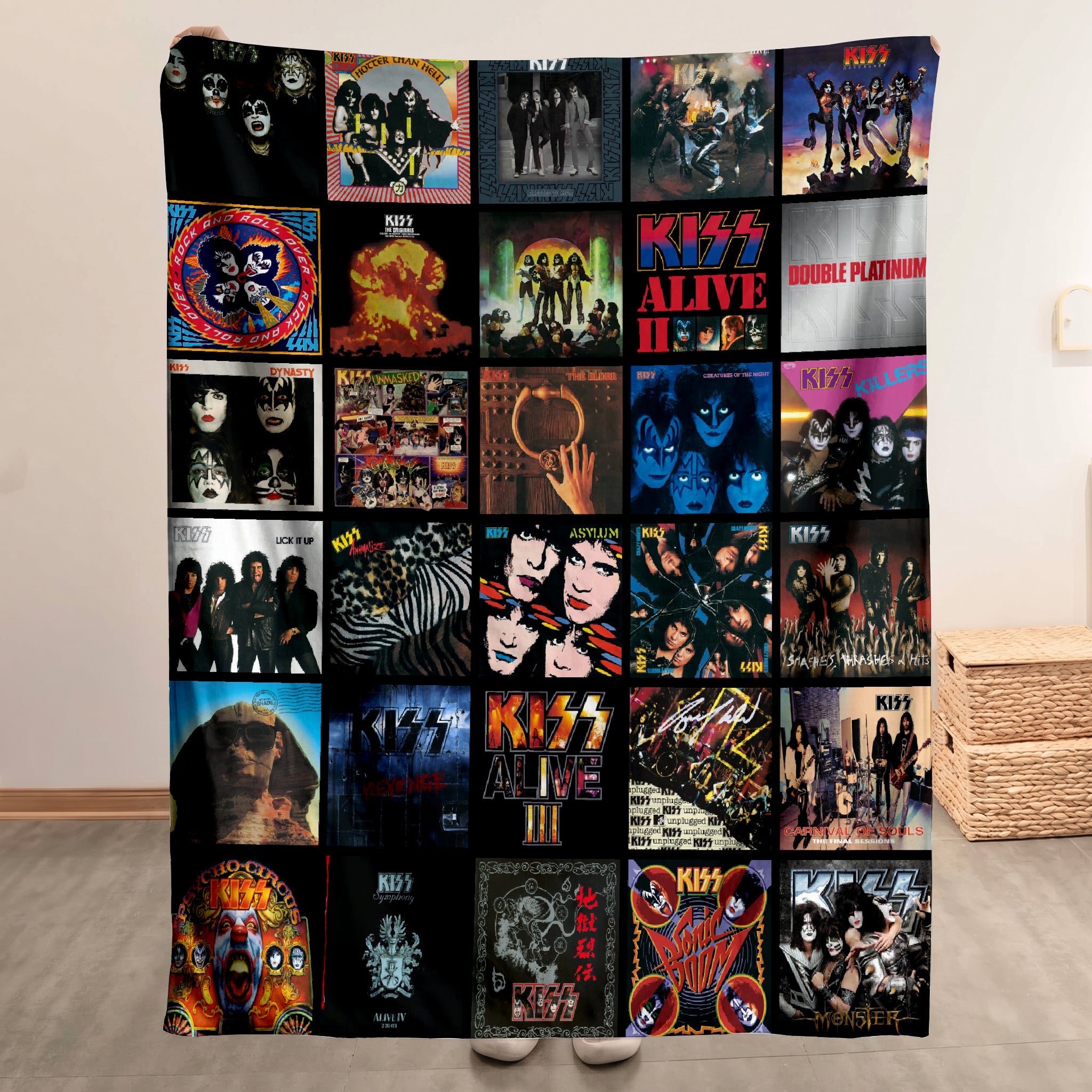KISS Merch Classics Albums Collage Sherpa Blanket Hard Rock Lovers Gift Ideas