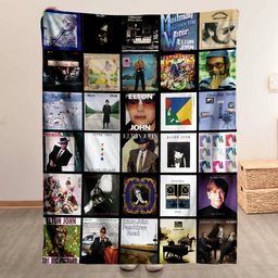 Elton John Merch Albums Collage Sherpa Blanket Gift For Classic Rock Fans
