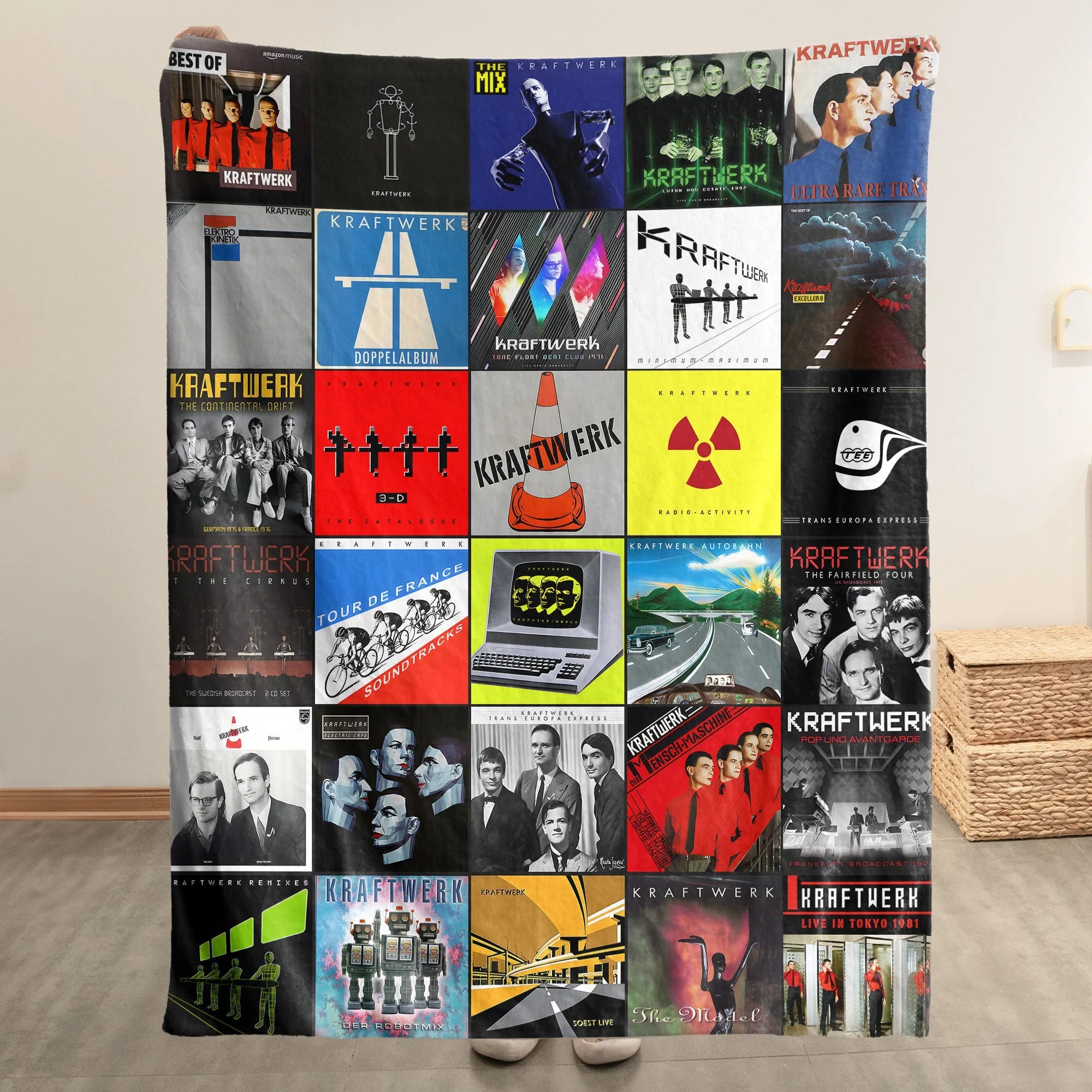 Kraftwerk Merch Albums Collage Sherpa Blanket Electronic Music Lovers Gift Ideas