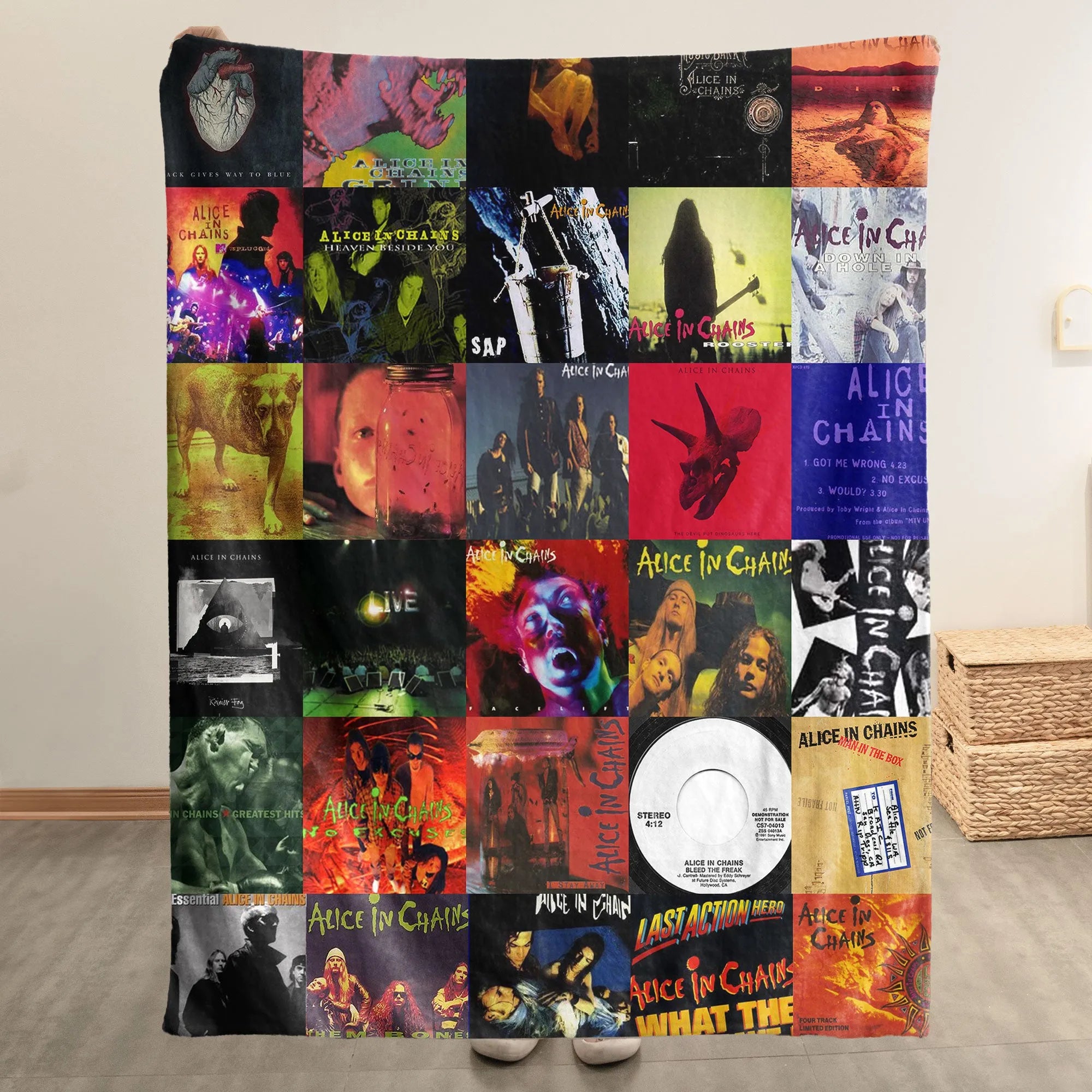 Alice In Chains Merch Albums Collage Sherpa Blanket  Grunge Rock Fans Gift Ideas