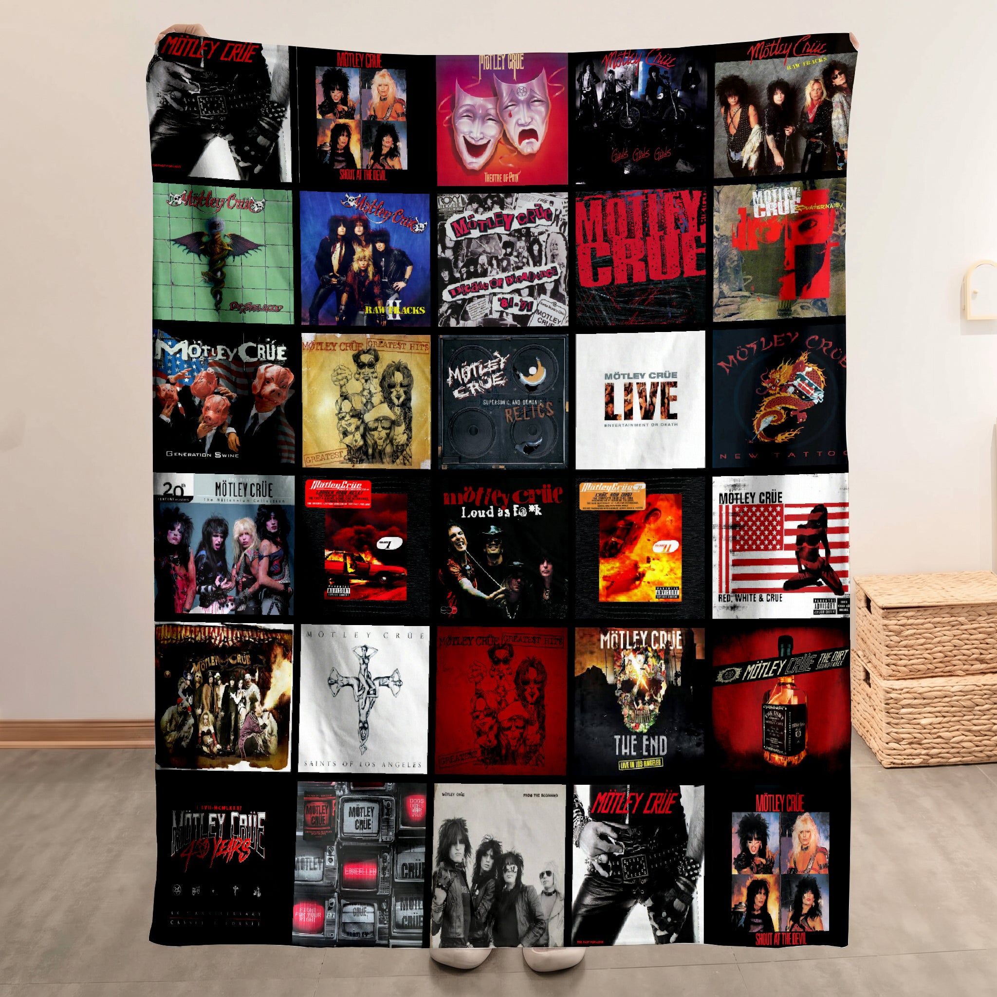 Motley Cr�e Merch Albums Collage Sherpa Blanket  Heavy Metal Lovers Gift Ideas