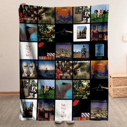 Pink Floyd Merch Albums Collage Sherpa Blanket Gift For Psychedelic Rock Fans