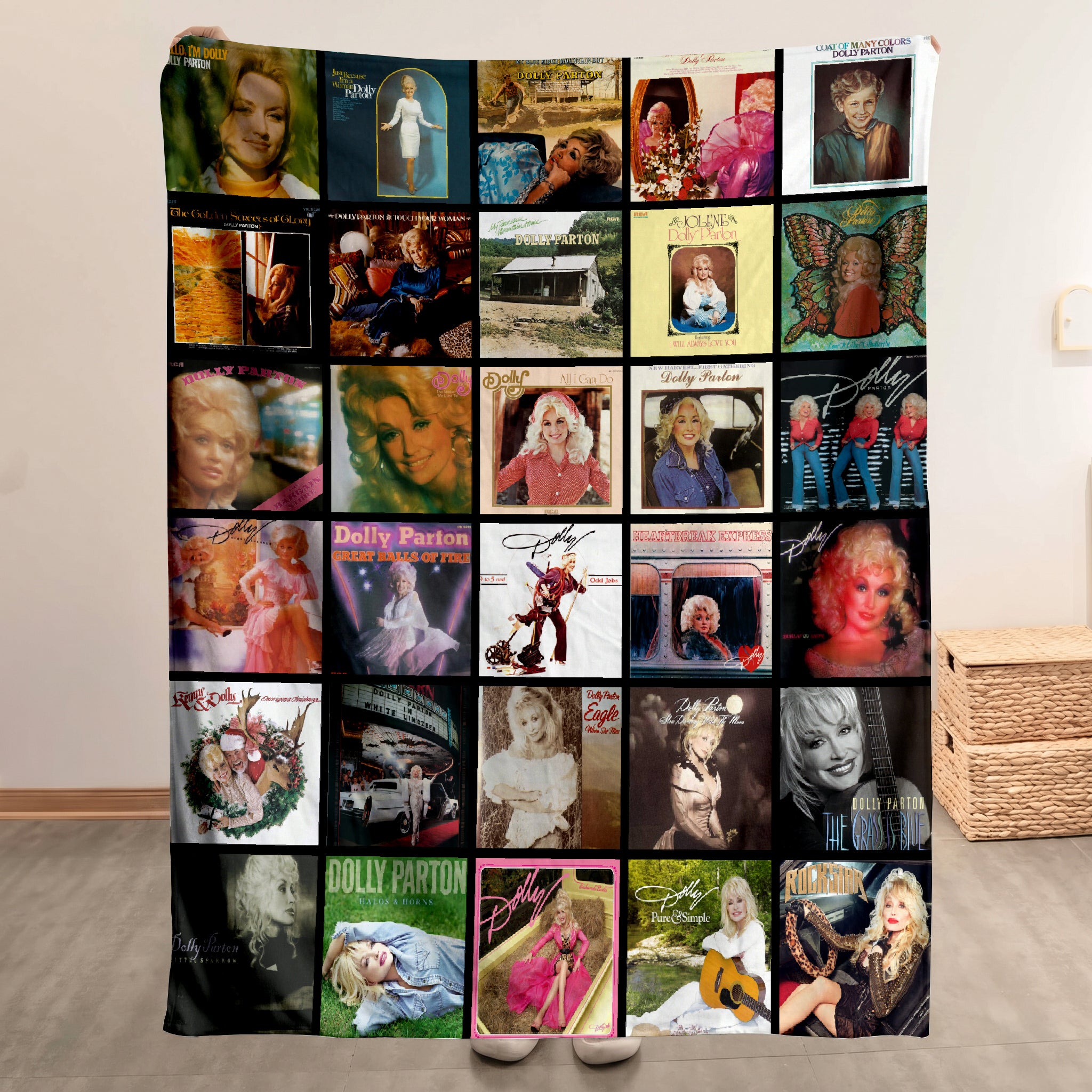 Dolly Parton Merch Albums Collage Sherpa Blanket Gift For Country Music Enthusiasts