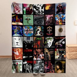 Classic Rock Bands Merch Albums Collage Sherpa Blanket Gift For Music Enthusiasts