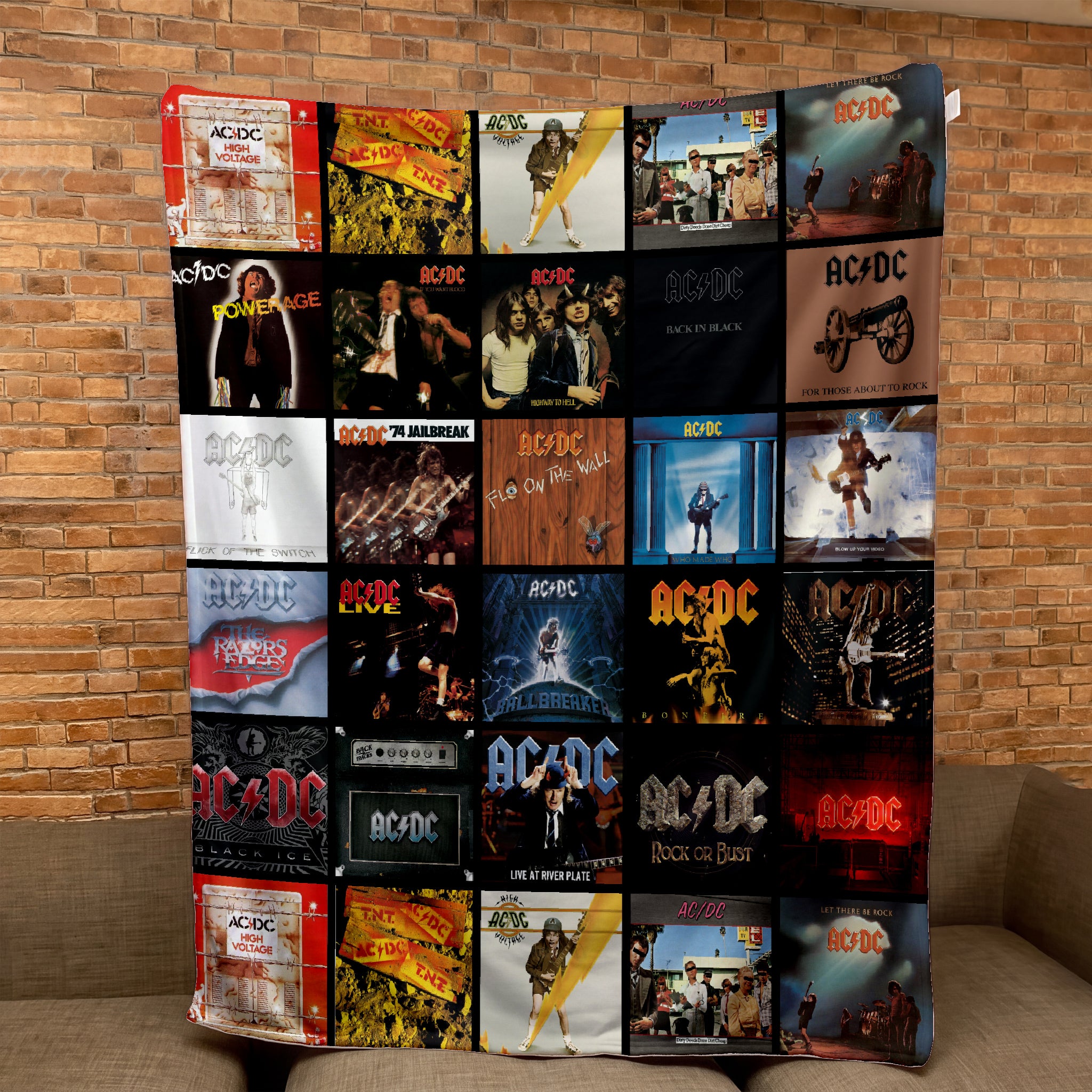 ACDC Merch Albums Collage Sherpa Blanket Gift For Hard Rock Buffs