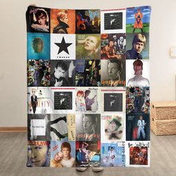 David Bowie Merch Albums Collage Sherpa Blanket Gift For Glam Rock Fans