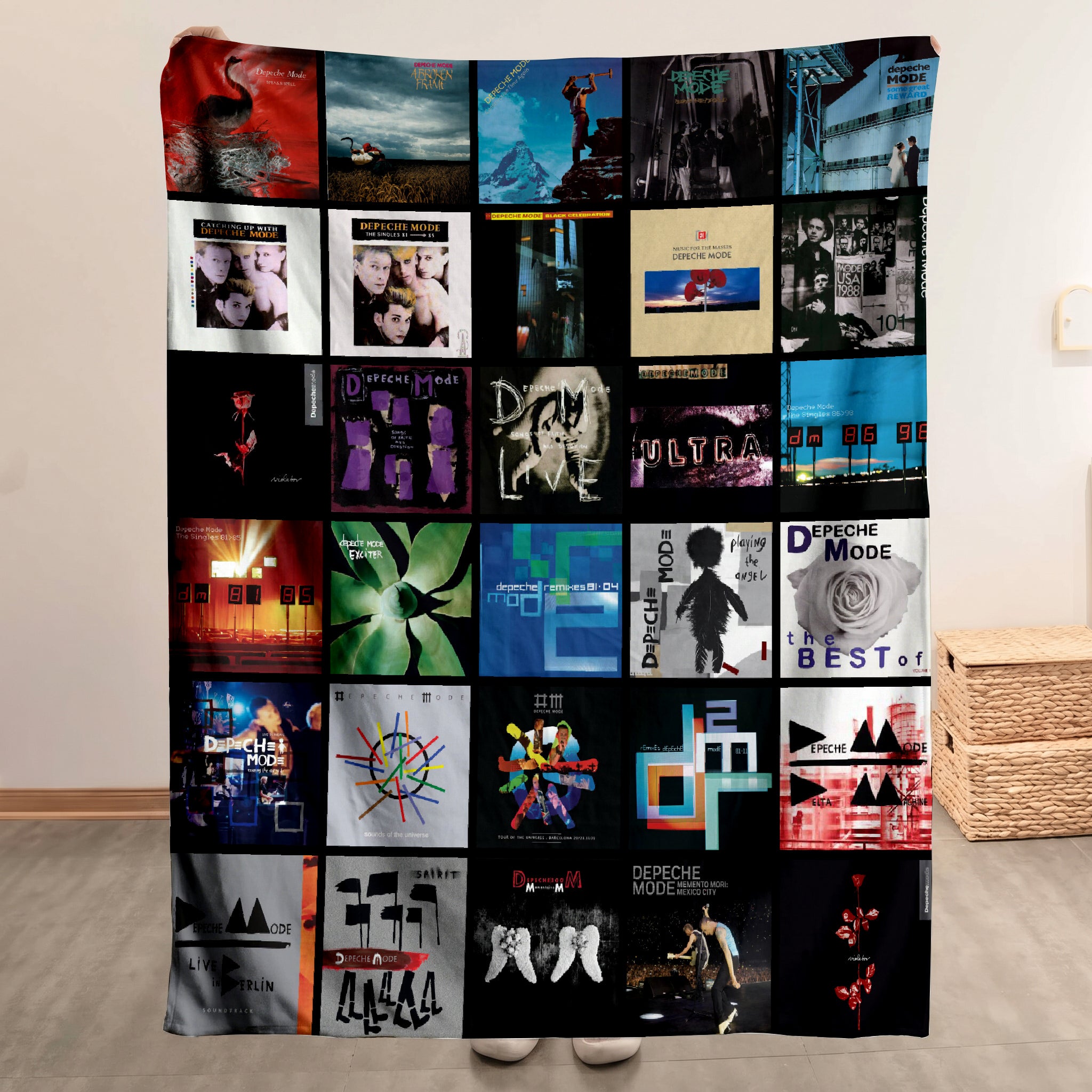 Depeche Mode Merch Albums Collage Sherpa Blanket Gift For Post Punk Fans