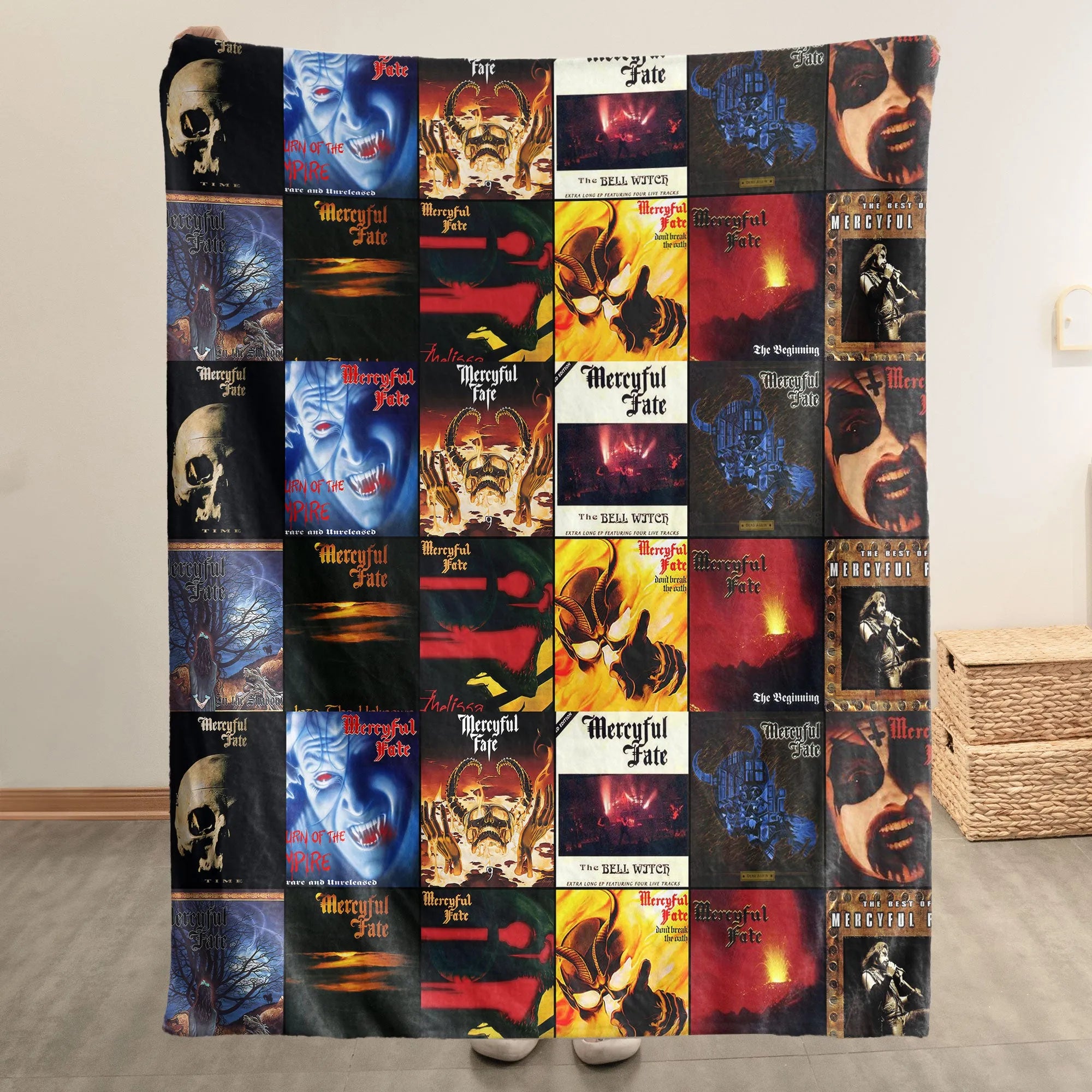 Mercyful Fate Merch Albums Collage Sherpa Blanket Gift For Heavy Metal Enthusiasts