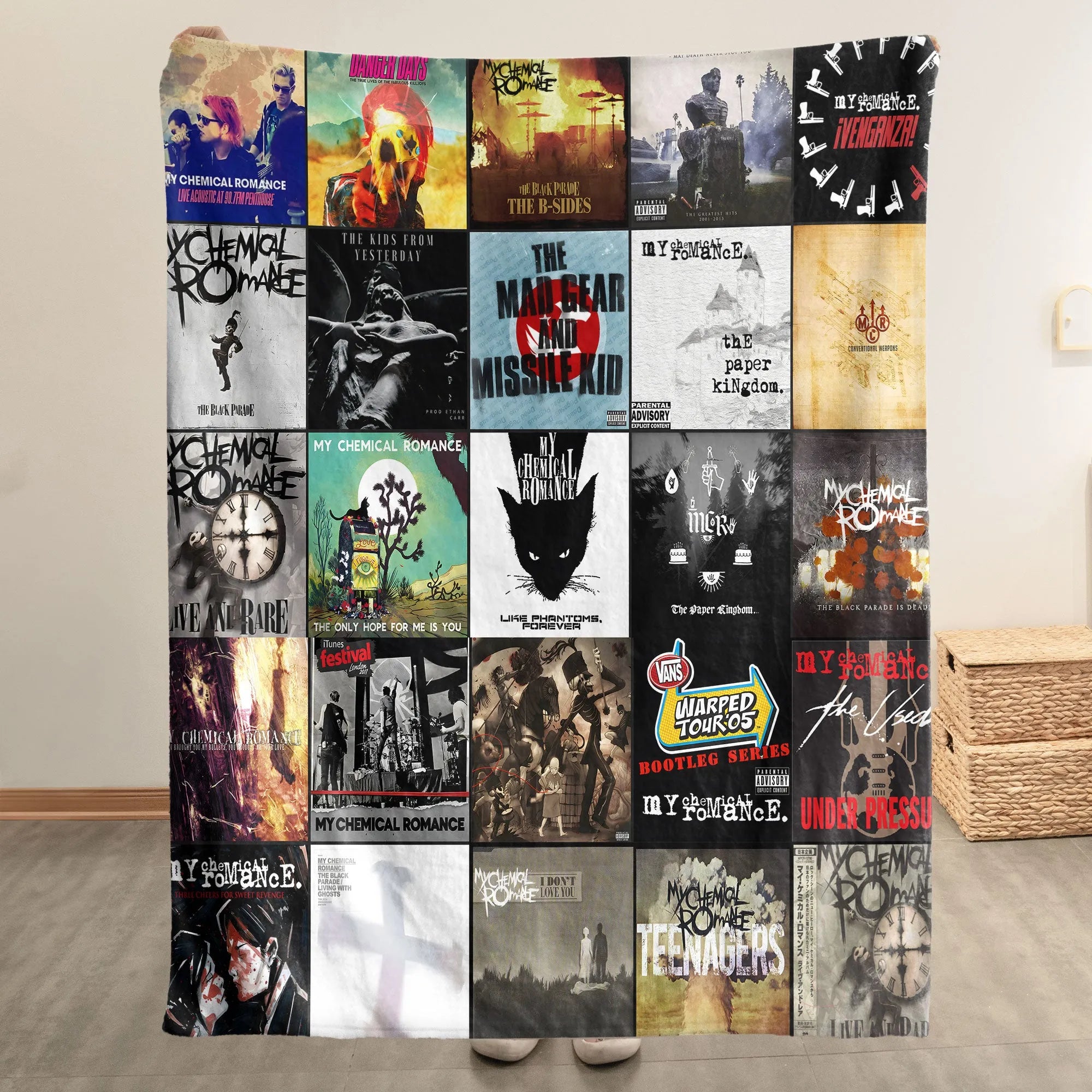 My Chemical Romance Merch Albums Collage Sherpa Blanket Gift For Emo Rock Lovers