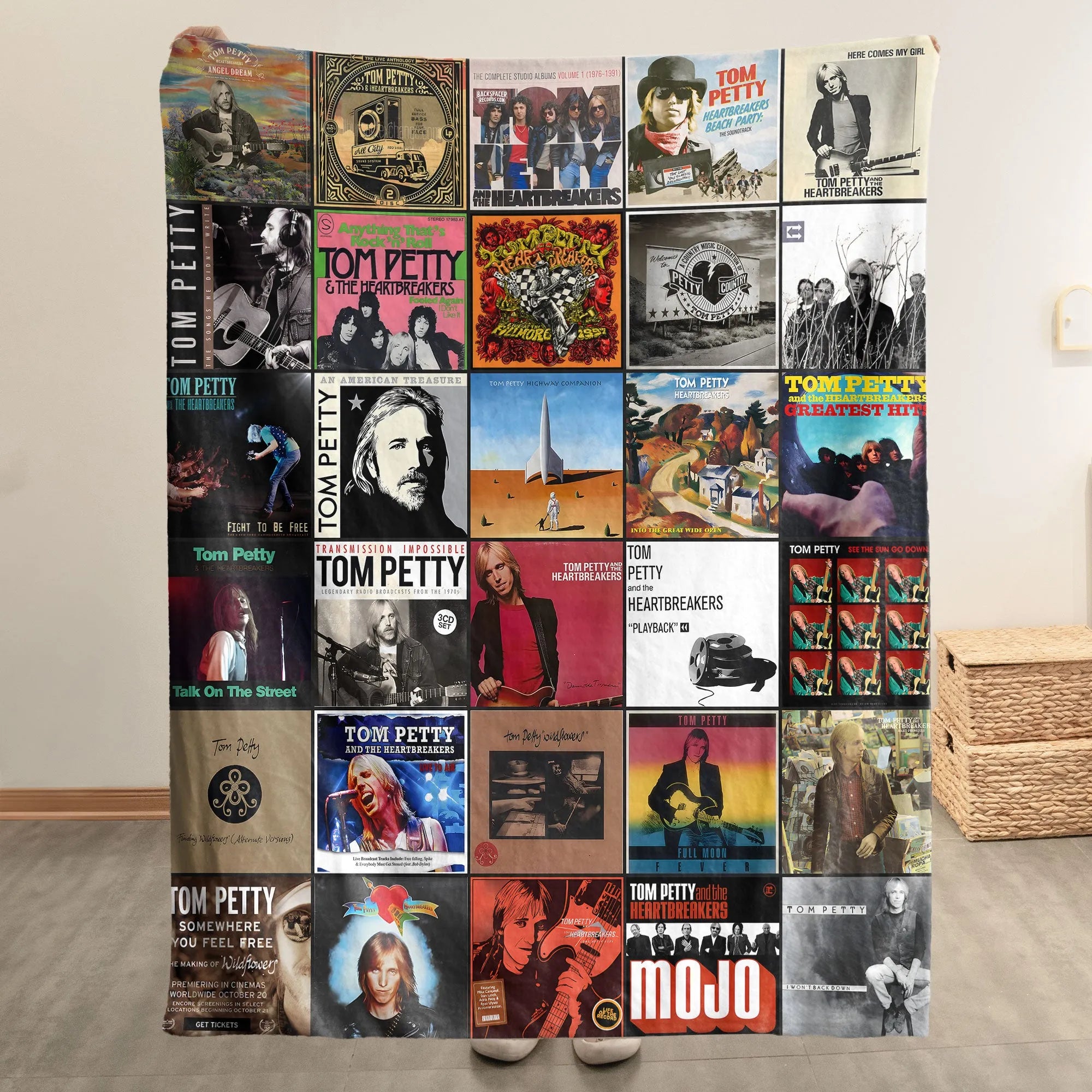 Tom Petty Merch Albums Collage Sherpa Blanket Gift For Classic Rock Lovers
