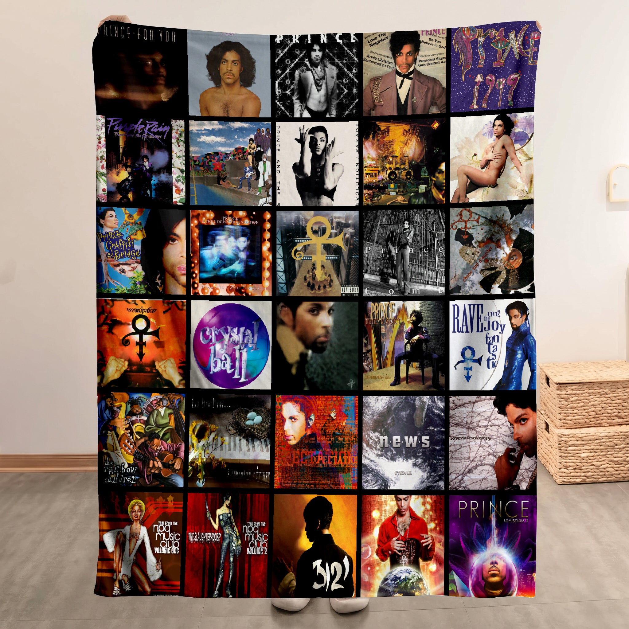 Prince Merch Albums Collage Sherpa Blanket Gift For Funk Music Collectors