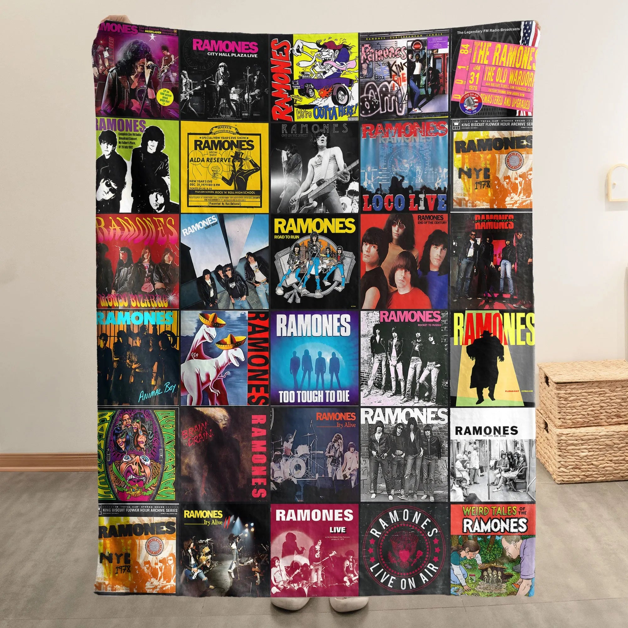 Ramones Merch Albums Collage Sherpa Blanket Gift For Punk Rock Fans
