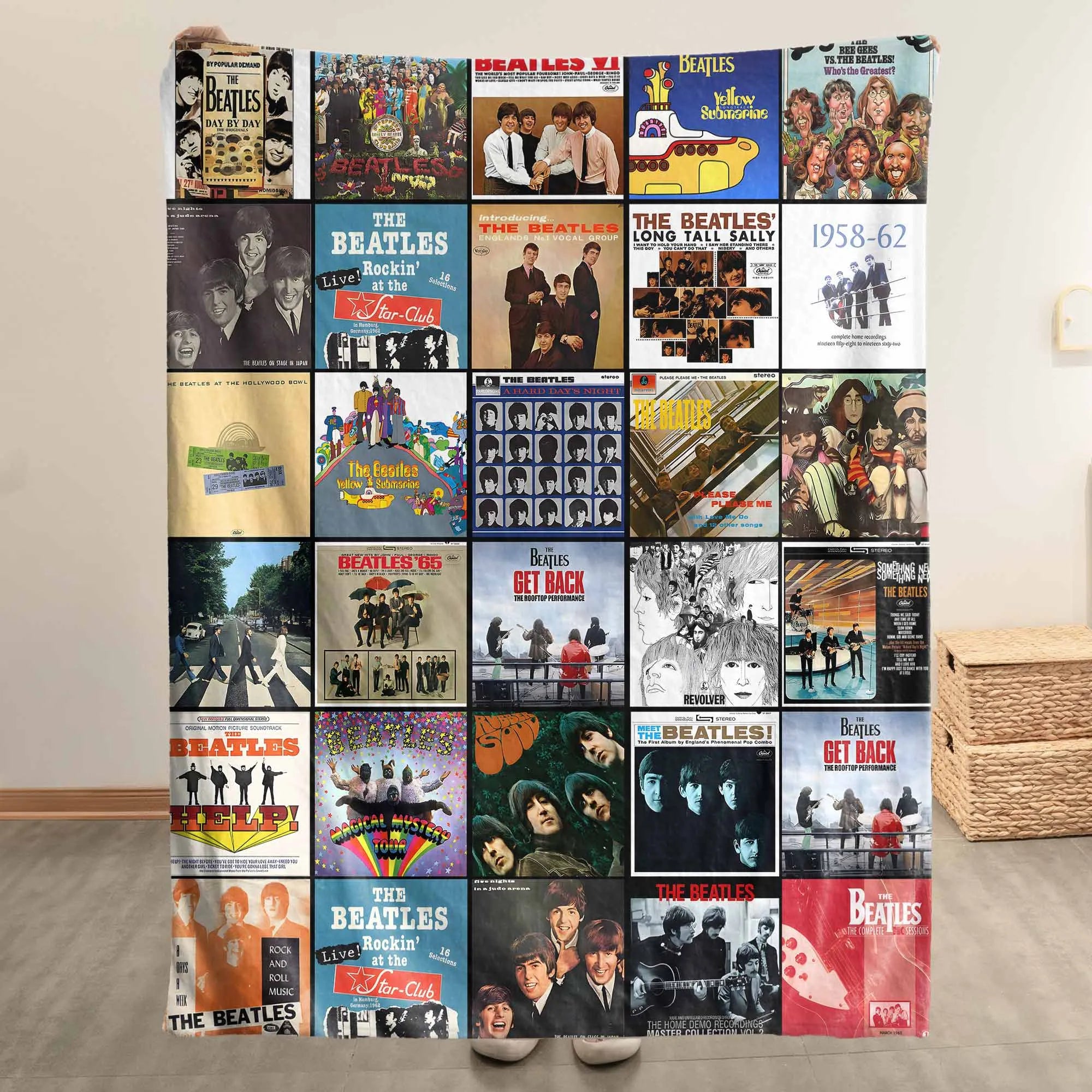 The Beatles Merch Albums Collage Sherpa Blanket Gift For British Invasion Fans