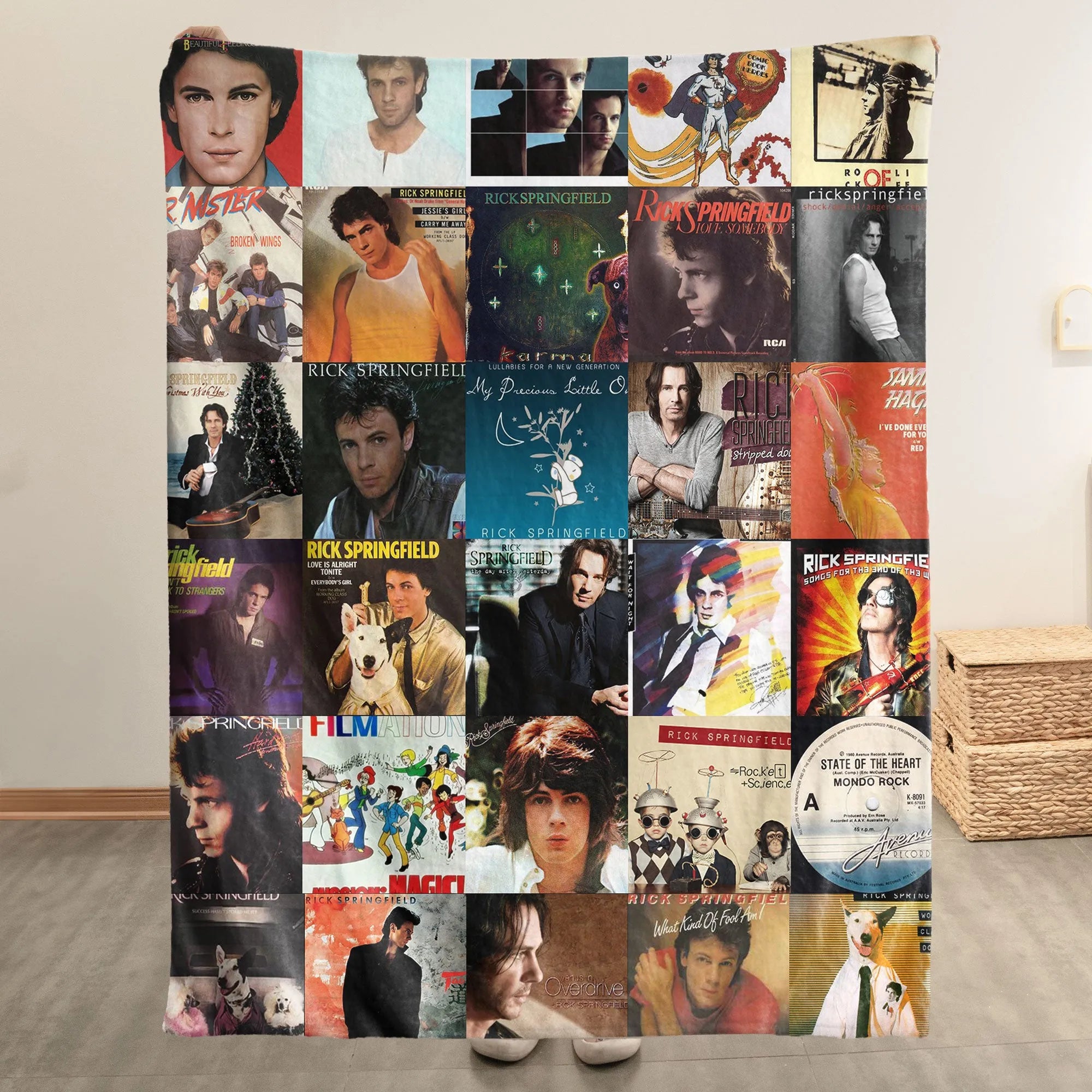 Rick Springfield Merch Albums Collage Sherpa Blanket Gift For Classic Rock Fans