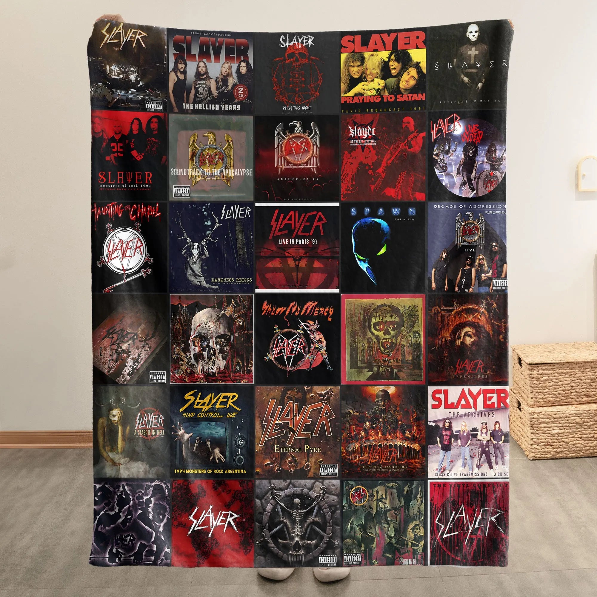 Slayer Merch Albums Collage Sherpa Blanket Gift For Thrash Metal Fan