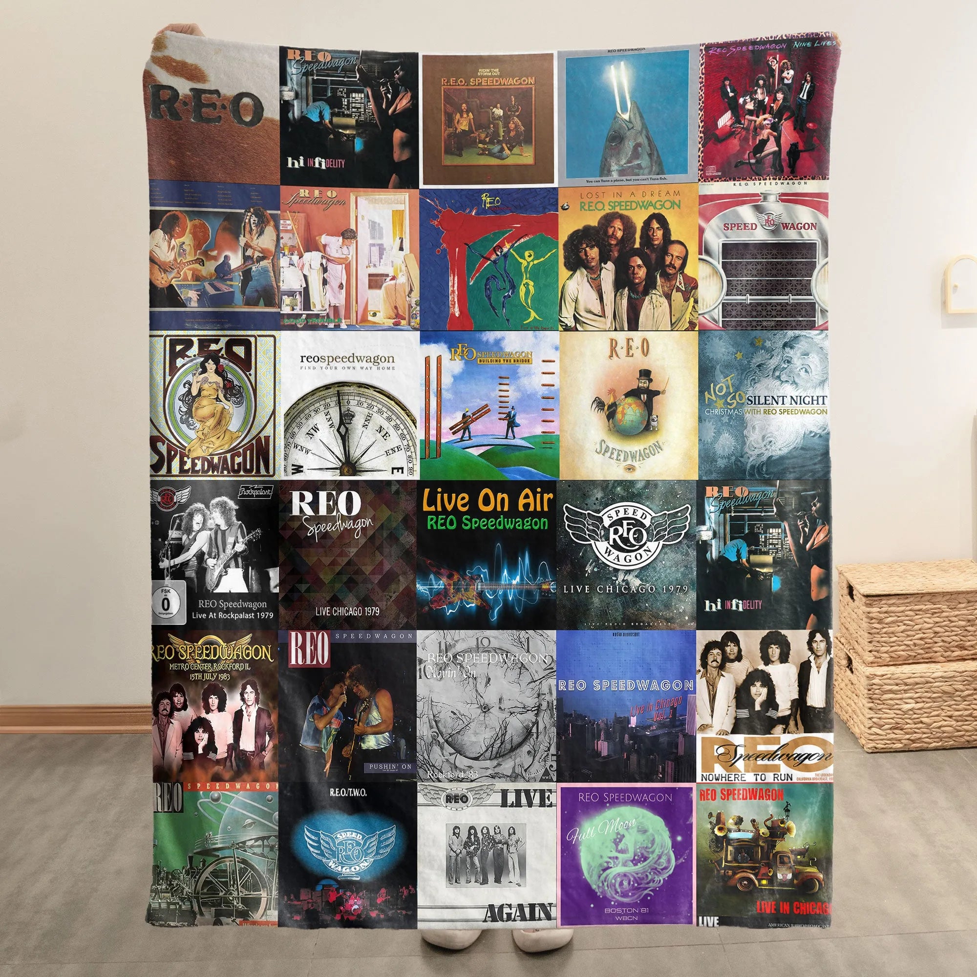 REO Speedwagon Merch Albums Collage Sherpa Blanket Gift For Arena Rock Fans