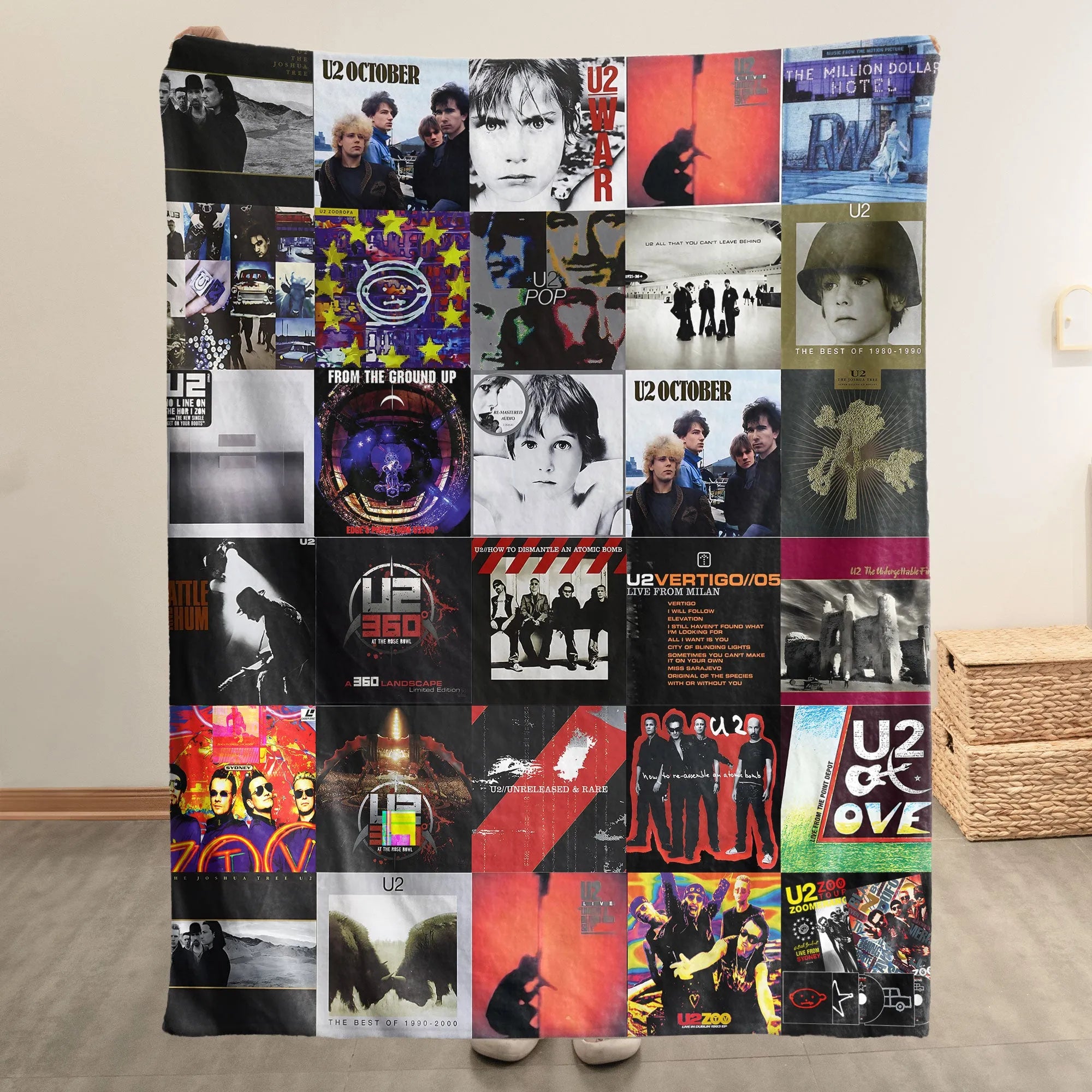 U2 Merch Vintage Albums Collage Sherpa Blanket Gift For Arena Rock Fans
