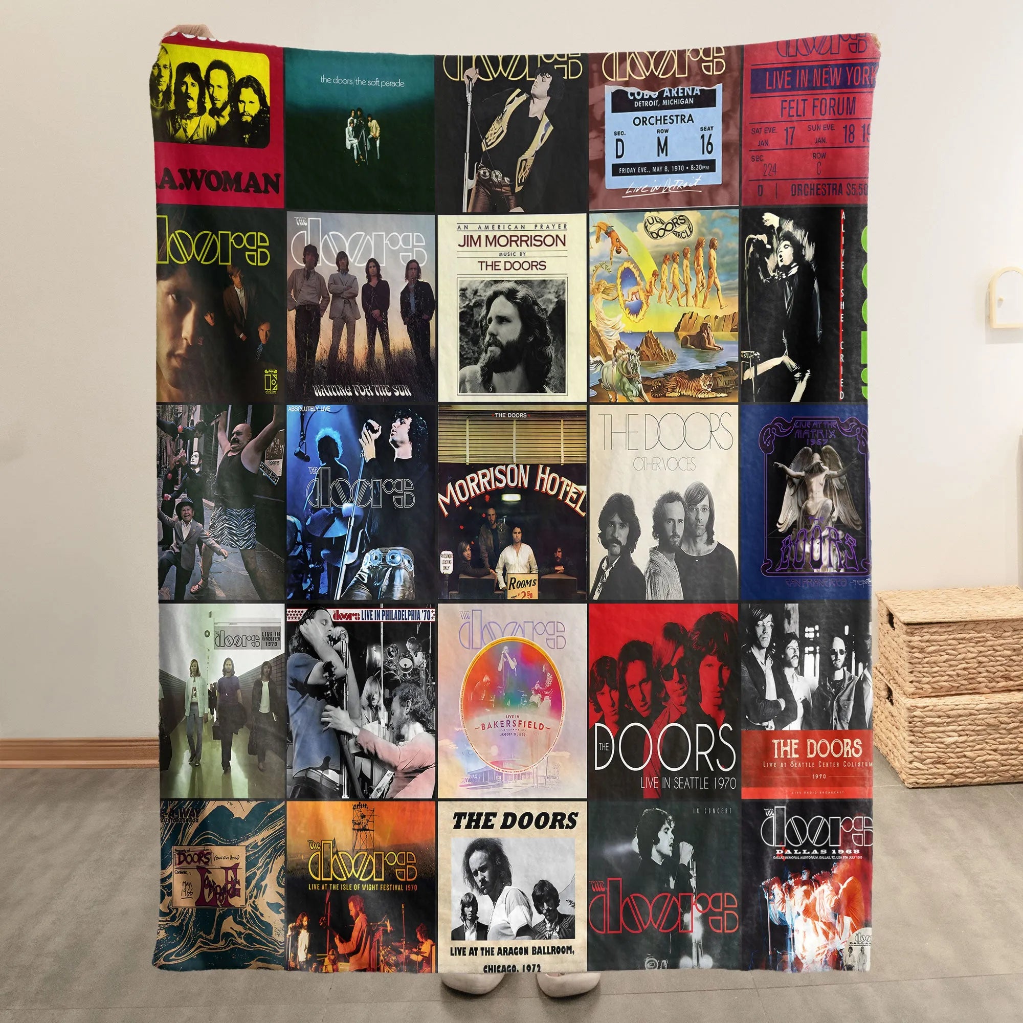 The Doors Merch Albums Collage Sherpa Blanket Gift For Psychedelic Rock Enthusiasts