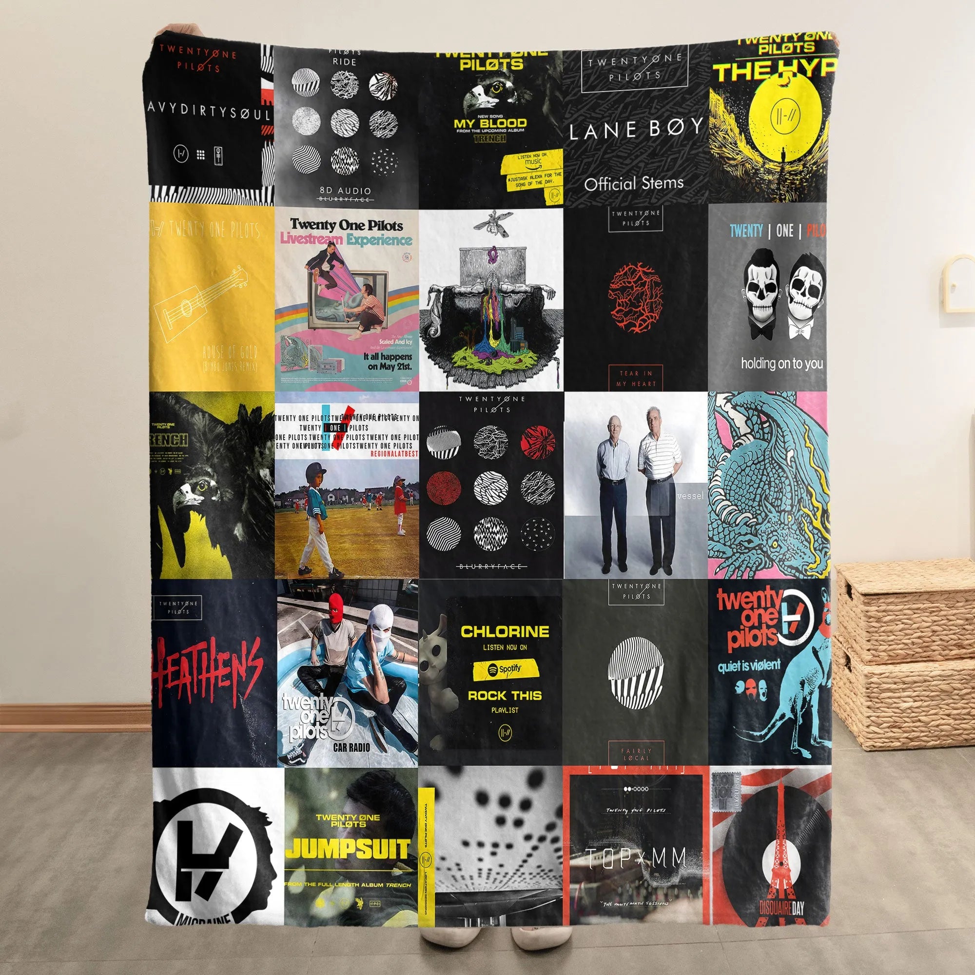 Twenty One Pilots Merch Albums Collage Sherpa Blanket Gift For Alternative Rock Fans