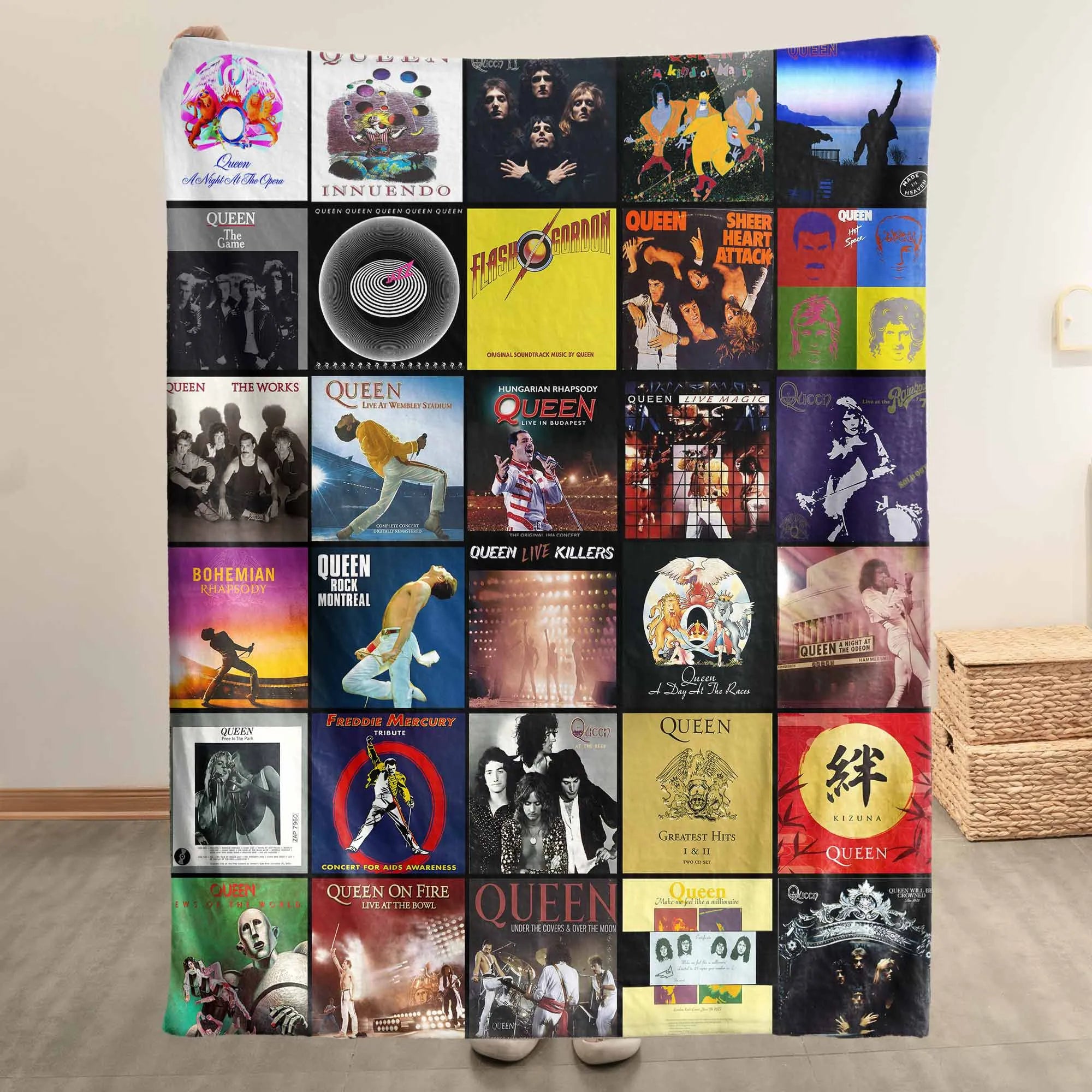Queen Merch Albums Collage Sherpa Blanket Gift For Classic Rock Fans
