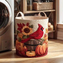 Autumn Cardinal Quilted Laundry Basket Christmas Merch Gift