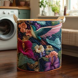 Antique Hummingbird Quilted Laundry Basket Merch For Family