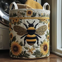 Bee Bright Quilted Laundry Basket Merch For Home And Bedroom