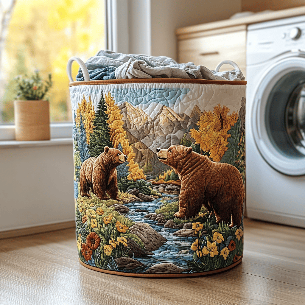 Bear Meadow Quilted Laundry Basket Merch For Him