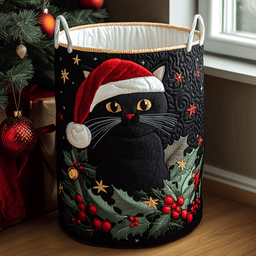 Black Cat Spirit Quilted Laundry Basket Holiday Season Merch
