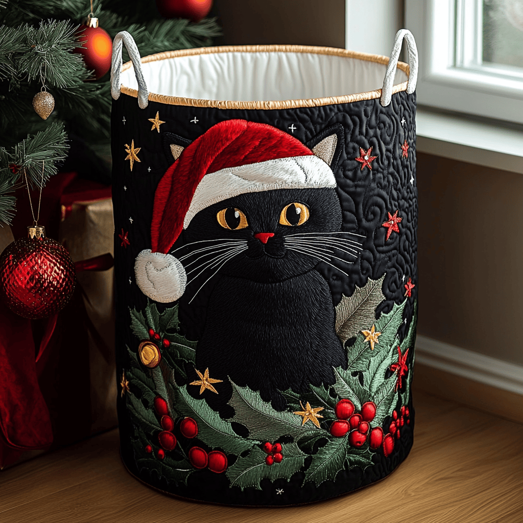 Black Cat Spirit Quilted Laundry Basket Holiday Season Merch