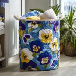 Blue Bloom Day Quilted Laundry Basket Christmas Merch Gift