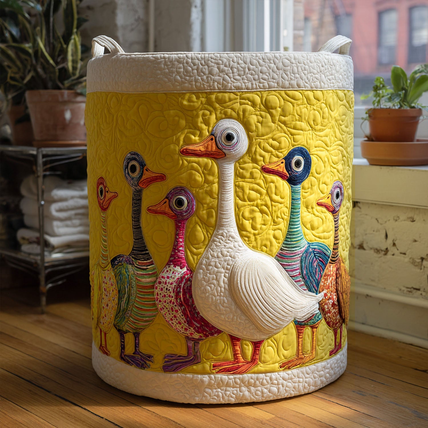 Breezy Beaks Quilted Laundry Basket Merch For Home And Bedroom