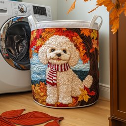 Autumn Poodle Quilted Laundry Basket Back To School Merch